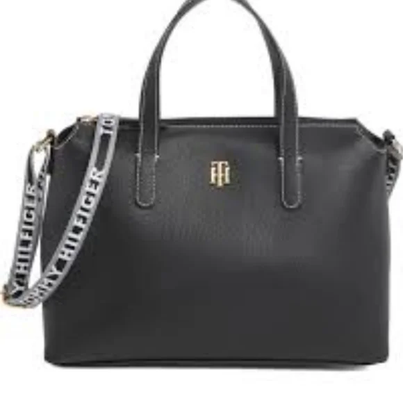NEW Tommy Hilfiger Women's Gina II Convertible Top Zip Satchel Peb - Bag - Black - Picture 3 of 10